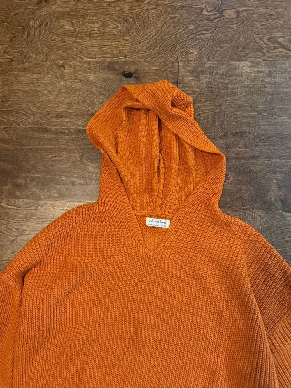 Orange Hooded Frayed Hem Women's Sweater